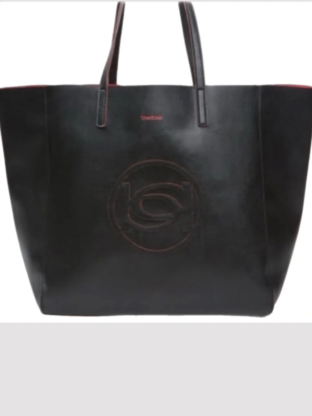 Bebe Black/Red Interior Vegan Leather Tote Bag - NWT